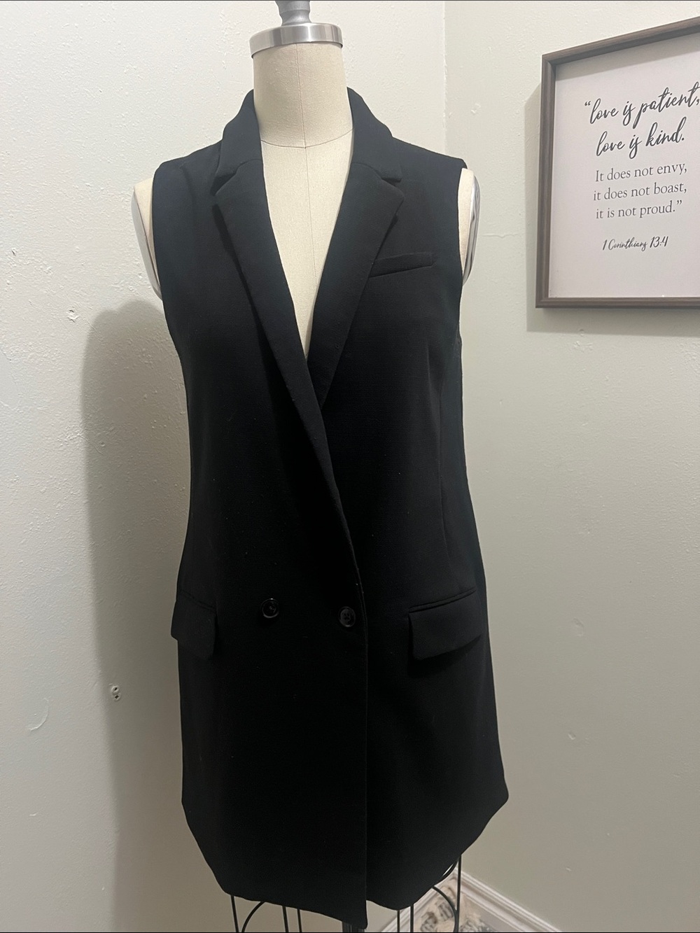 Banana Republic Black Sleeveless Double-Breasted Longline Blazer Vest